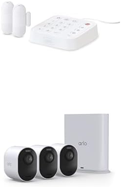 Arlo Home Security System Wired Keypad Sensor Hub, (2) 8-in-1 Sensors + Ultra 3rd Gen 4K Security Camera (3 Pack), No Contract Required, DIY Installation, Alarm System,24/7 Monitoring