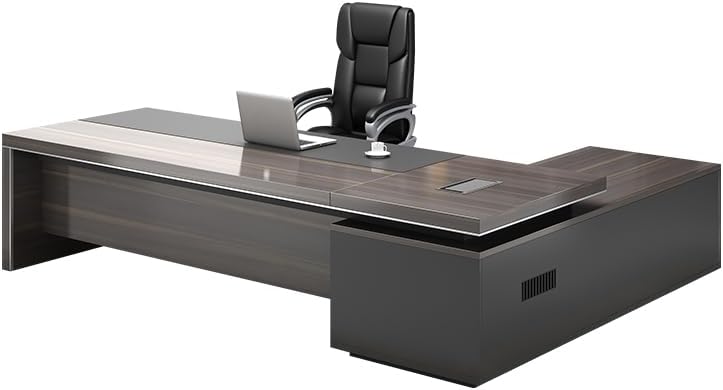 LITFAD Modern Office Computer Desk Wood Executive Table with Side Storage, CPU Stand and Cord Management, L-Shape Writing Desk Boss Table Home Office Without Chairs, 102' L x 63' W x 29.5' H