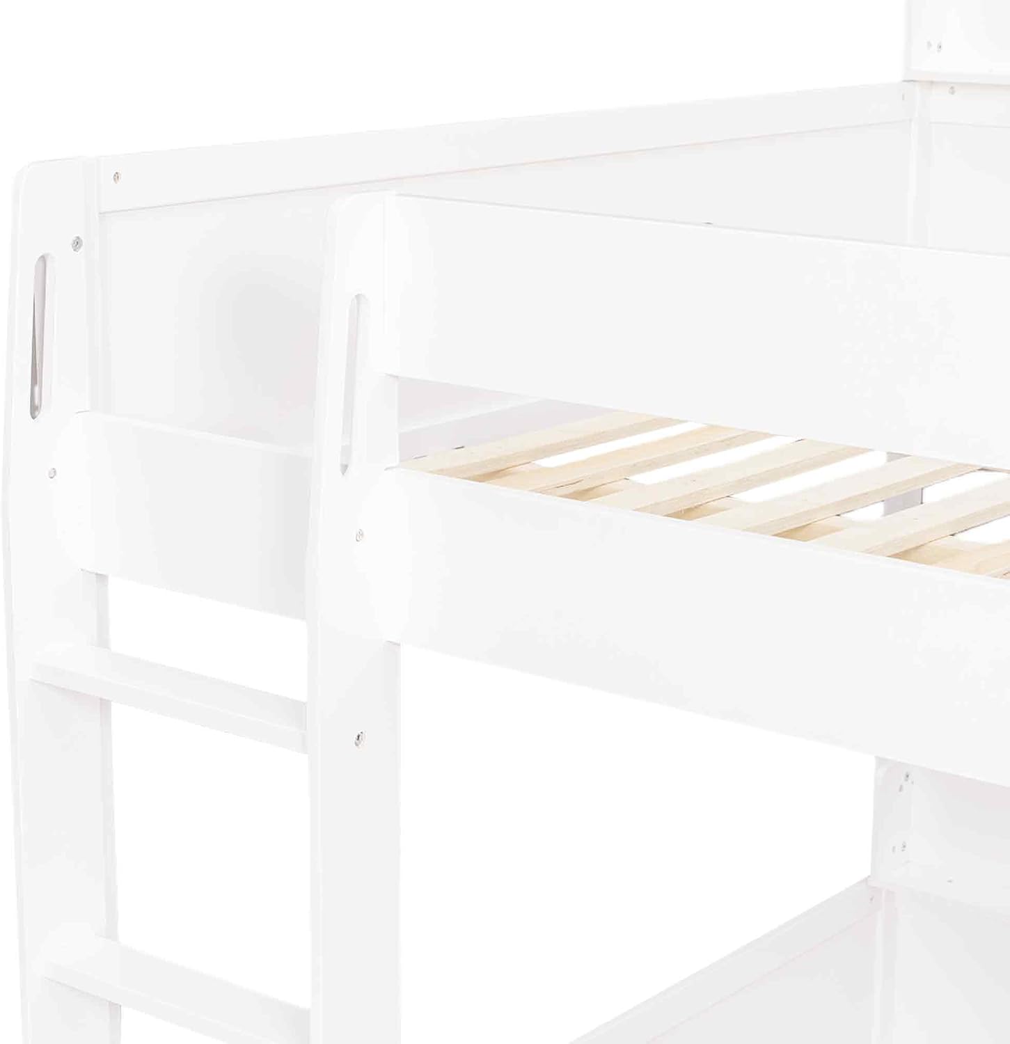 Queen Over Queen Bunk Bed with Storage Shelves and USB Ports,Solid Pine Wood Space-Saving Design for Kids/Adults (White-Q)
