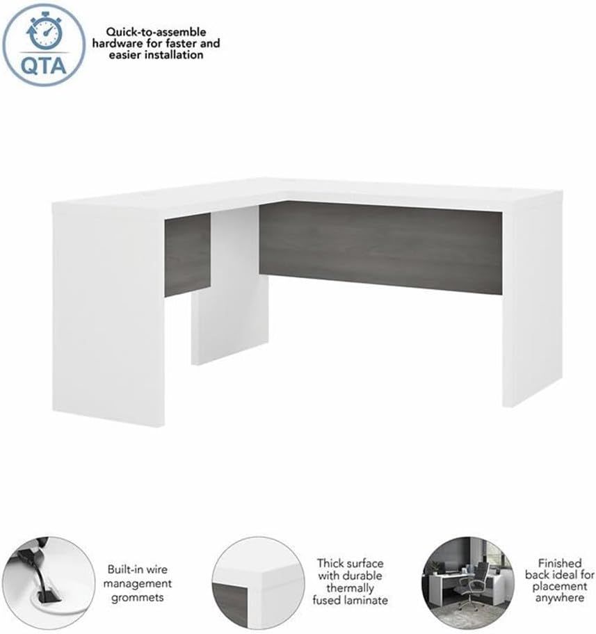 Bush Business Furniture Echo L Shaped Desk in Pure White and Modern Gray