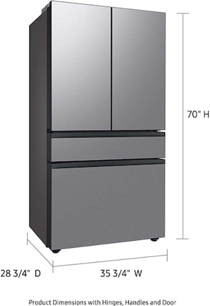 Samsung 23 Cu. Ft. Bespoke Counter Depth 4-Door French Door Refrigerator with Beverage Center, Stainless Steel, RF23BB8600QLAA
