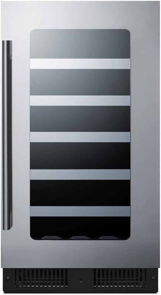 Summit 18' Wine Cellar, Built in Wine Refrigerator, 29 Bottle Capacity, Single Zone Wine Cellar, Stainless Steel & Glass- CL18WC