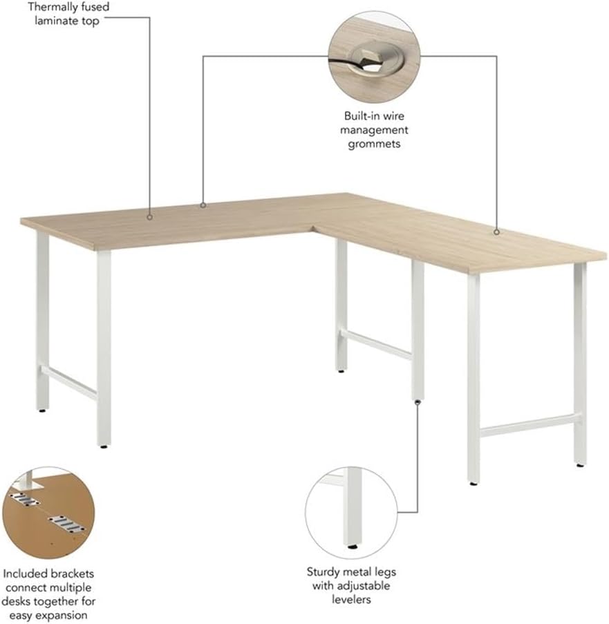 Bush Business Furniture Hustle 60W x 30D L Shaped Computer Desk with Metal Legs in Natural Elm, Modular Corner Table for Home and Professional Office