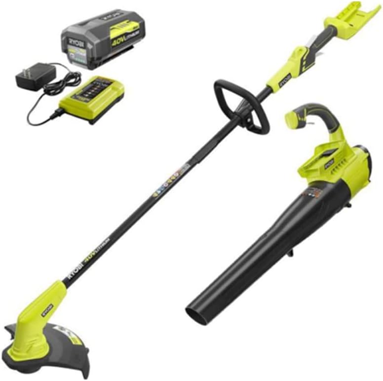Ryobi 40V Cordless Battery Attachment Capable String Trimmer and Leaf Blower Combo Kit (2-Tools) w/ 4.0 Ah Battery & Charger