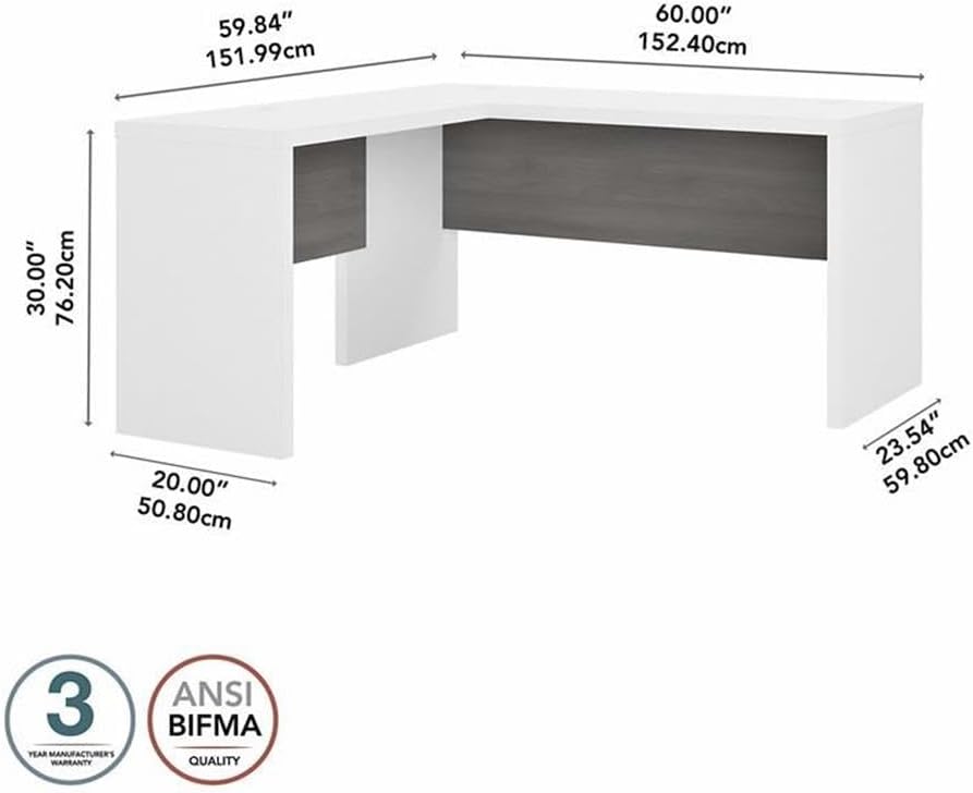 Bush Business Furniture Echo L Shaped Desk in Pure White and Modern Gray