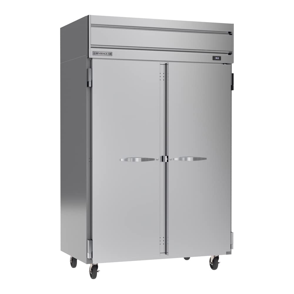 Beverage Air HR2HC-1S Commercial Reach-in Refrigerator, Stainless Steel Front with Coil Coated Sides, 52' W Two Door Design, 45.2 Cu. Ft. Capacity, LED Lighting, Six Heavy Duty Shelves, Casters