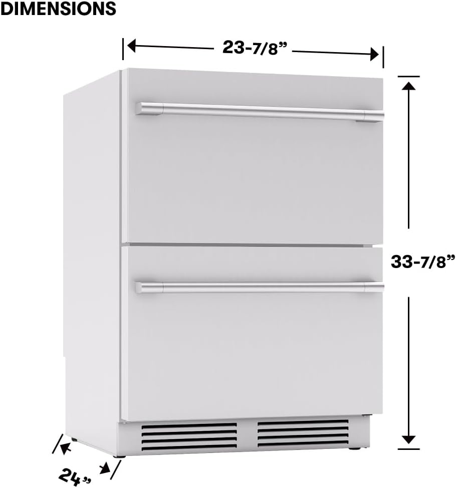 Zephyr Presrv 24 Inch Outdoor Dual Zone Refrigerator Drawers Wine & Beverage Fridge, Stainless Steel Wine Cooler Home Bar Under Counter Freestanding Built in, Energy Star Certified, 5.1 Cu. Ft