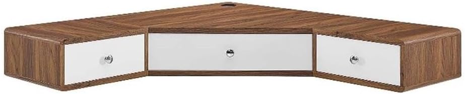 Modway Transmit 47' Wall Mount Corner Wood Office Desk in Walnut/White