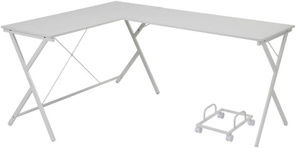 Acme Demas Wooden Top L-Shaped Computer Desk with Computer Holder in White