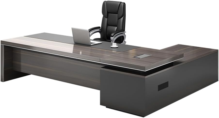 LITFAD Modern Office Computer Desk Wood Executive Table with Side Storage, CPU Stand and Cord Management, L-Shape Boss Table Writing Desk Home Office Without Chairs, 79' L x 63' W x 30' H