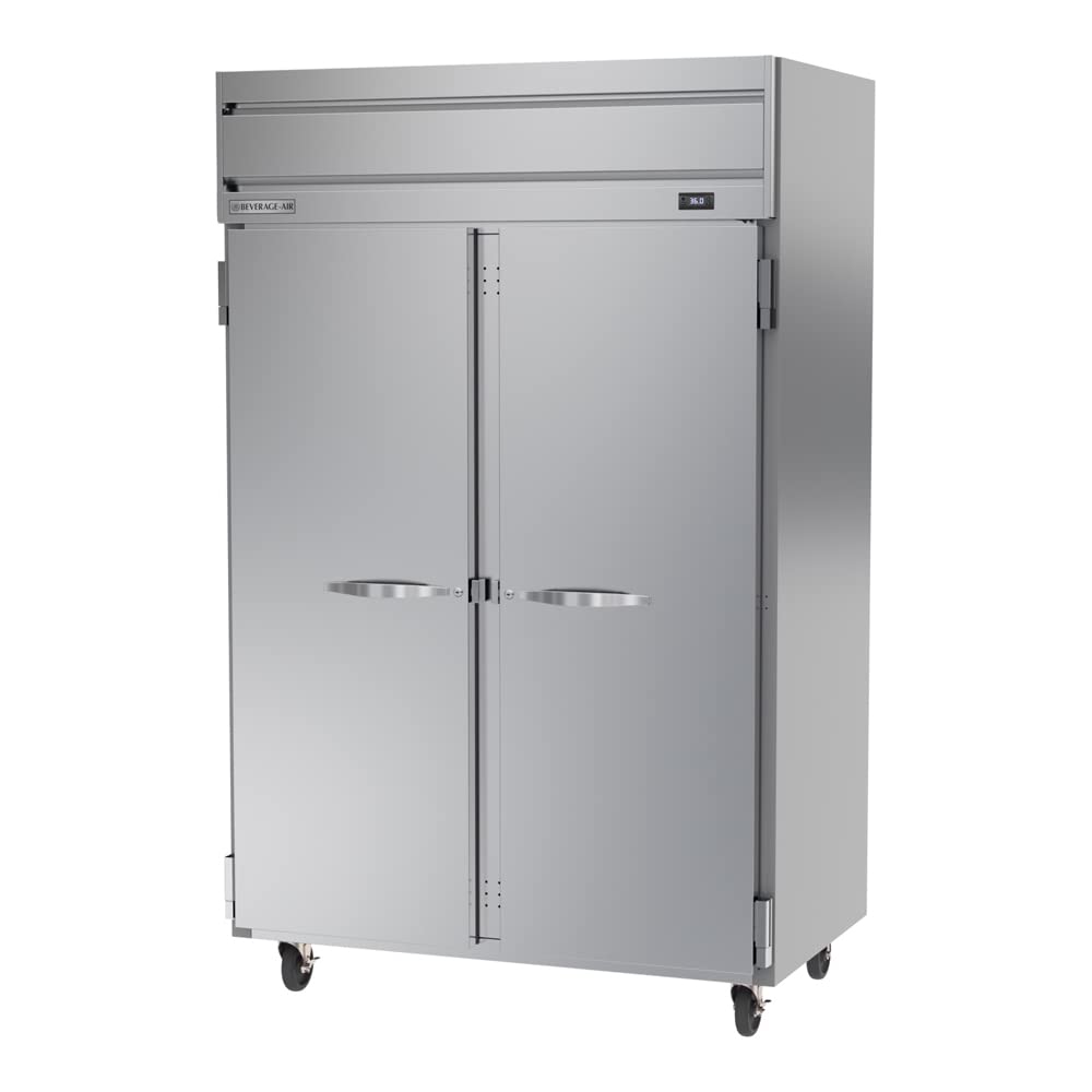 Beverage Air HR2HC-1S Commercial Reach-in Refrigerator, Stainless Steel Front with Coil Coated Sides, 52' W Two Door Design, 45.2 Cu. Ft. Capacity, LED Lighting, Six Heavy Duty Shelves, Casters