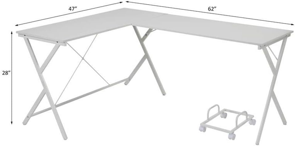 Acme Demas Wooden Top L-Shaped Computer Desk with Computer Holder in White