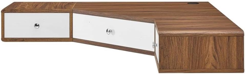 Modway Transmit 47' Wall Mount Corner Wood Office Desk in Walnut/White