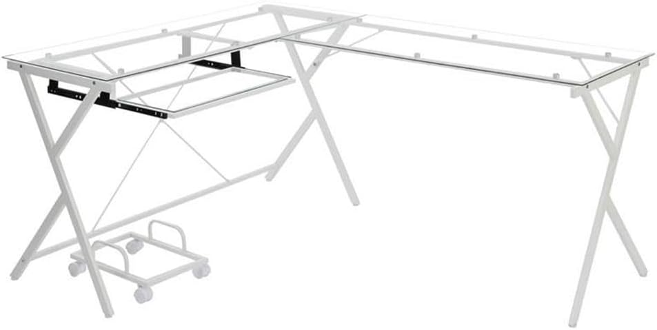 Acme Demas Glass Top L-Shaped Computer Desk with Holder in Clear and White