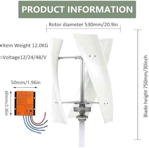 3000W Vertical Wind Turbine Generator for Home, Silent Portable 12V/24V/48V Eco-Friendly Renewable Energy with MPPT Controller, Ideal for Sustainable Power Solutions
