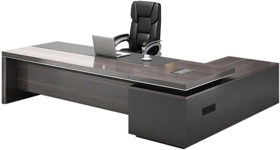 LITFAD Modern Office Computer Desk Wood Executive Table with Side Storage, CPU Stand and Cord Management, L-Shape Writing Desk Boss Table Home Office Without Chairs, 110' L x 63' W x 29.5' H