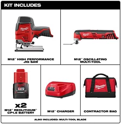 Milwaukee 2445-22MT M12 Brushed Lithium-Ion Cordless High Performance Jigsaw and M12 Multi-Tool Combo Kit with (2) 1.5 Ah Batteries