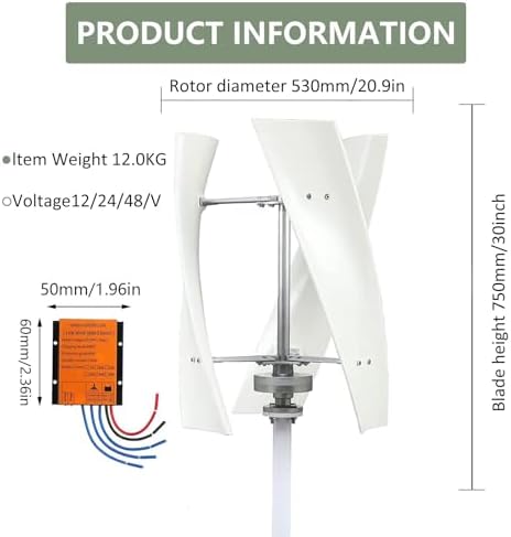 1000W Portable Vertical Wind Turbine Generator - 3-Blade Helix Design, Charge Controller, Ideal for Marine, RV, Home, Industrial Power Solutions, 48V Renewable Energy