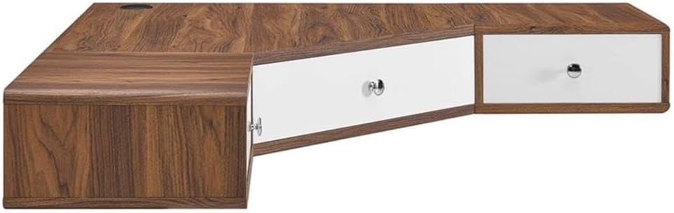 Modway Transmit 47' Wall Mount Corner Wood Office Desk in Walnut/White