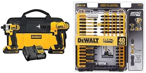 DEWALT DCK240C2 20v Lithium Drill Driver/Impact Combo Kit (1.3Ah) with FlexTorq Screw Driving Set, 40-Piece