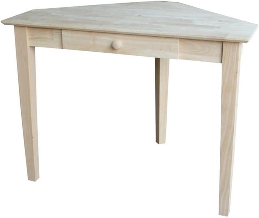 IC International Concepts, Corner Computer Desk, Solid Real Wood, Sturdy Parawood, DIY, Paint/Stain Ready, Unfinished