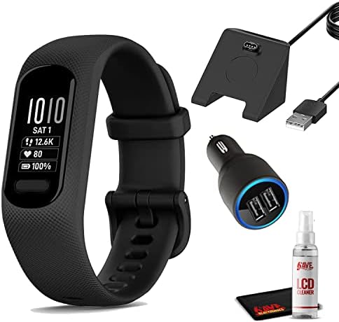 Garmin vivosmart 5 Fitness Tracker (Black) Heart Rate Monitor & Sleep Tracker, Phone GPS with Charging Base & 6Ave Travel Kit