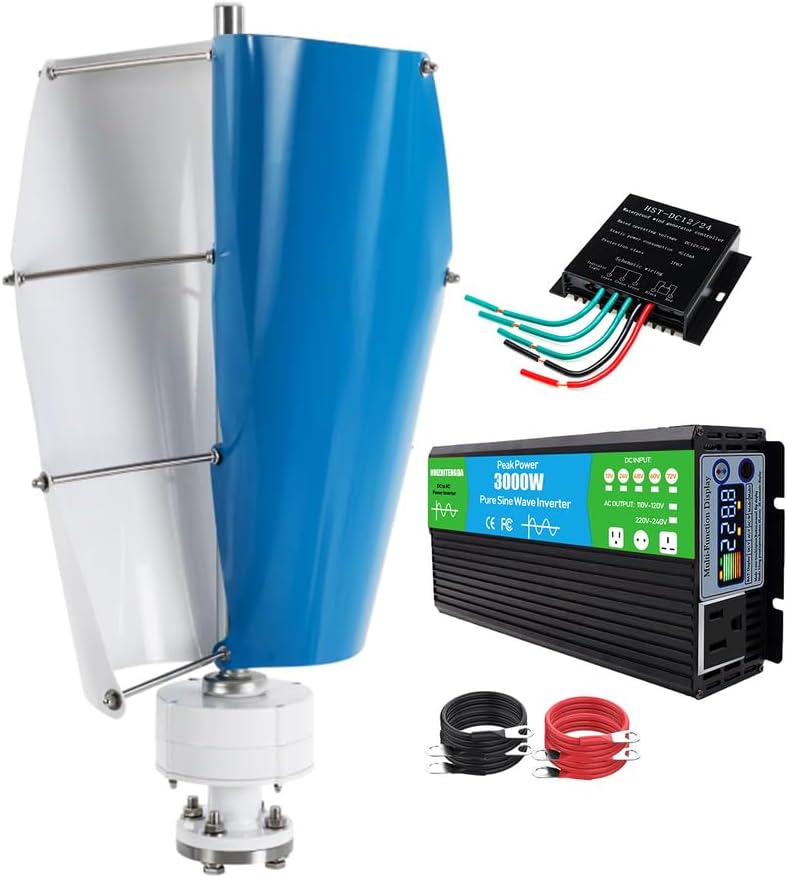 Wind Turbine Generator,3000W 12V 24V 48V 220V 2 Blades W/Controller and Power Inverter Converter Low-Noise Windmill Generator Suitable for Mountainous Roads