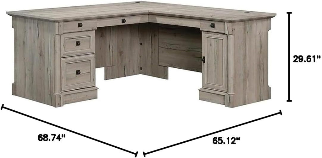 BOWERY HILL Contemporary Engineered Wood Computer Desk with File Drawer, 3 Additional Drawers, Adjustable Shelf, L-Shaped, Easy Assembly, for Home/Office, in Split Oak Finish