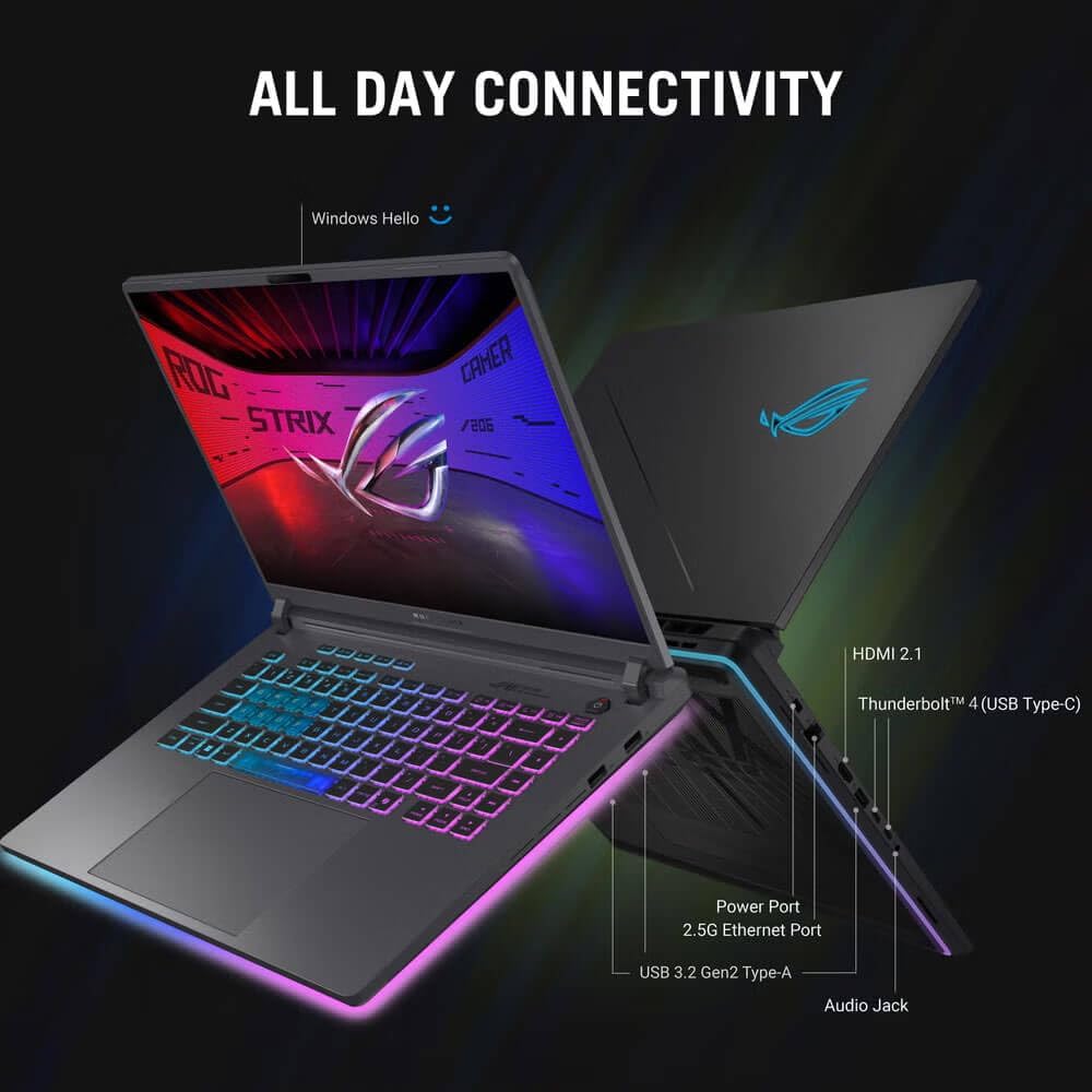 ASUS ROG Strix G16 (2025) Gaming Laptop, 16' 16:10 FHD+ 165Hz/3ms Display, NVIDIA® GeForce RTX™ 5060 Laptop GPU, Intel® Core™ i9 Processor 14900HX, 16GB DDR5-5600, 1TB PCIe SSD, Wi-Fi 7, Win 11 Home