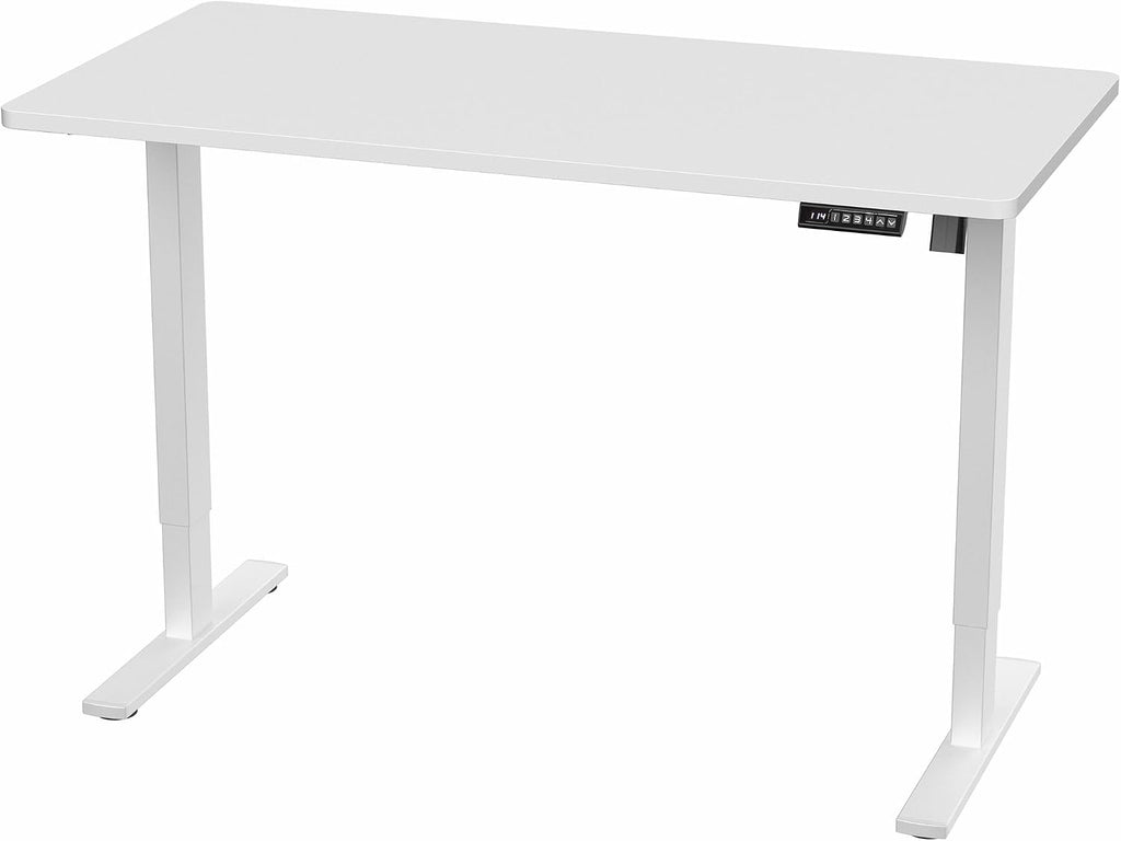 VIVO Electric 55 x 28 in Standing Desk, Memory Height Adjustment, 1B Series, Holds 220 lbs, One-Piece White Top, White Frame, DESK-KIT-1W55W