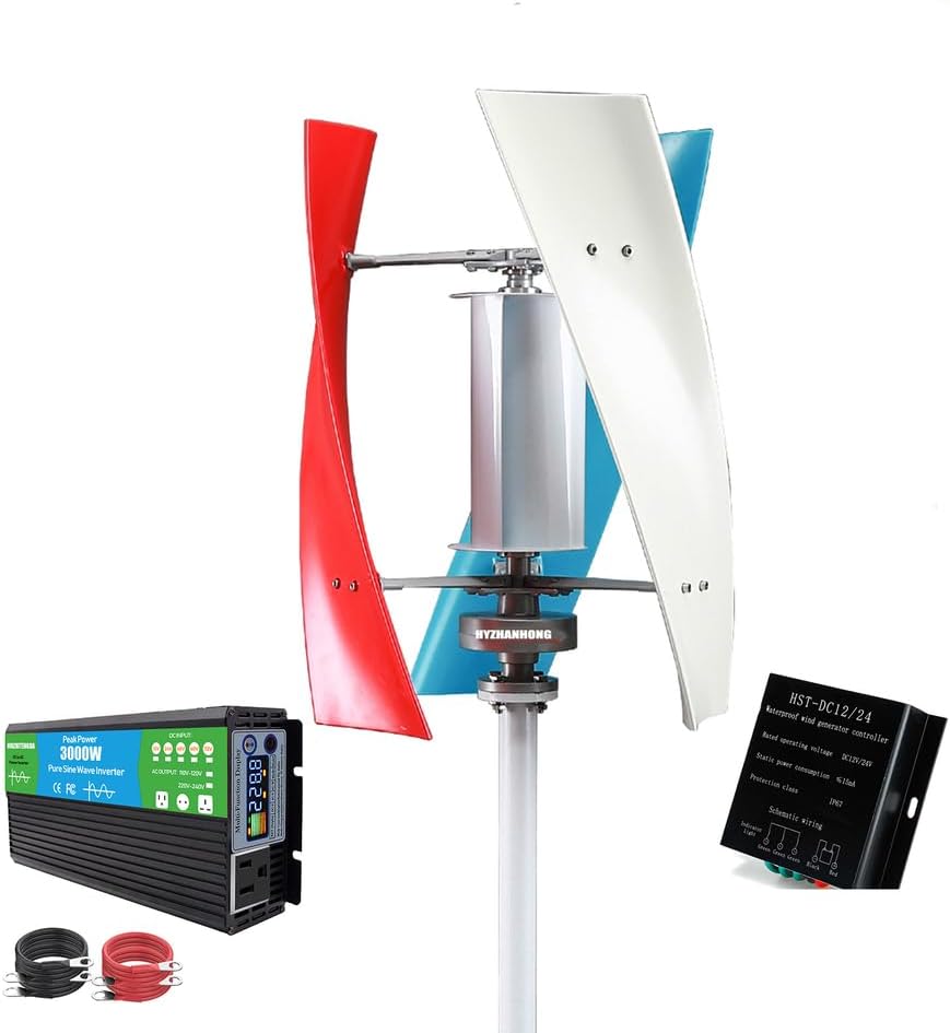 48v,HYZHANHONG 12000W Low Noise Vertical Wind Turbine, 24V 48V220V Magnetic Portable Levitation Upright Wind Generator for Home Ship(With 3000W Inverter)