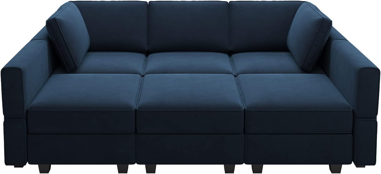 Belffin Modular Velvet Sectional Sofa with Chaise Lounge Sectional Sleeper Sofa with Storage Chaise Bed Couch for Living Room Blue
