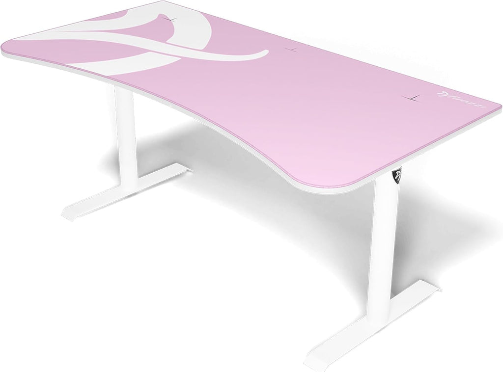 Arozzi Arena Ultrawide Curved Gaming and Office Desk with Full Surface Water Resistant Desk Mat Custom Monitor Mount Cable Management Cut Outs Under The Desk Cable Management Netting - Pink