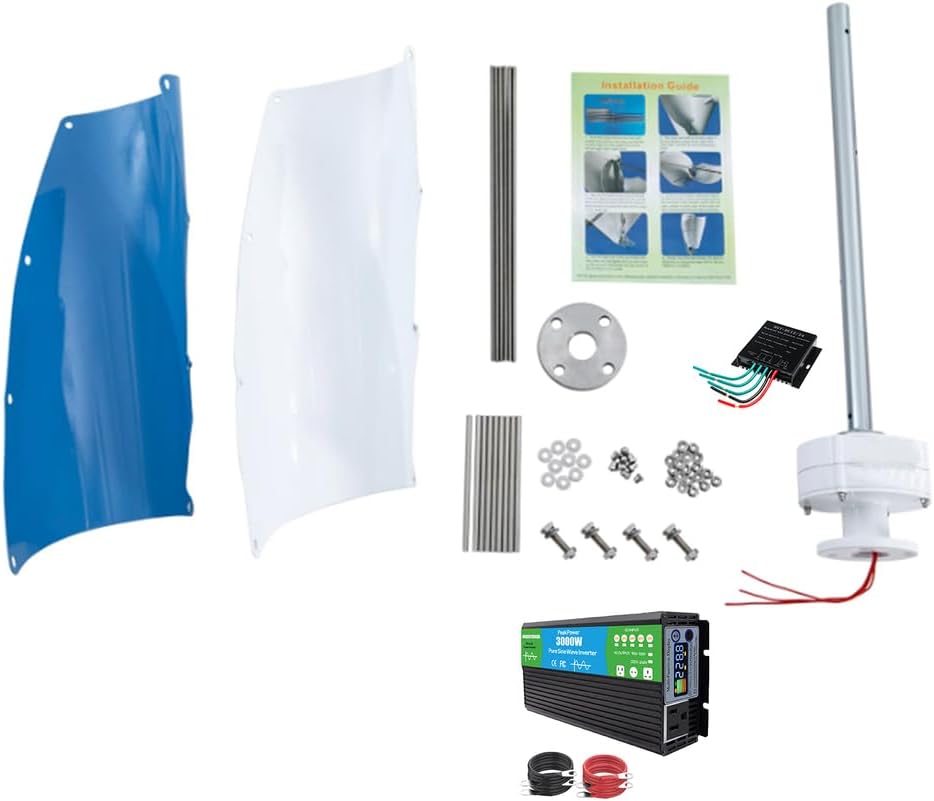Wind Turbine Generator,3000W 12V 24V 48V 220V 2 Blades W/Controller and Power Inverter Converter Low-Noise Windmill Generator Suitable for Mountainous Roads
