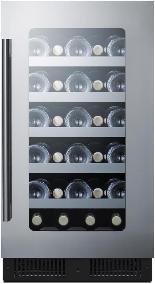 Summit 18' Wine Cellar, Built in Wine Refrigerator, 29 Bottle Capacity, Single Zone Wine Cellar, Stainless Steel & Glass- CL18WC