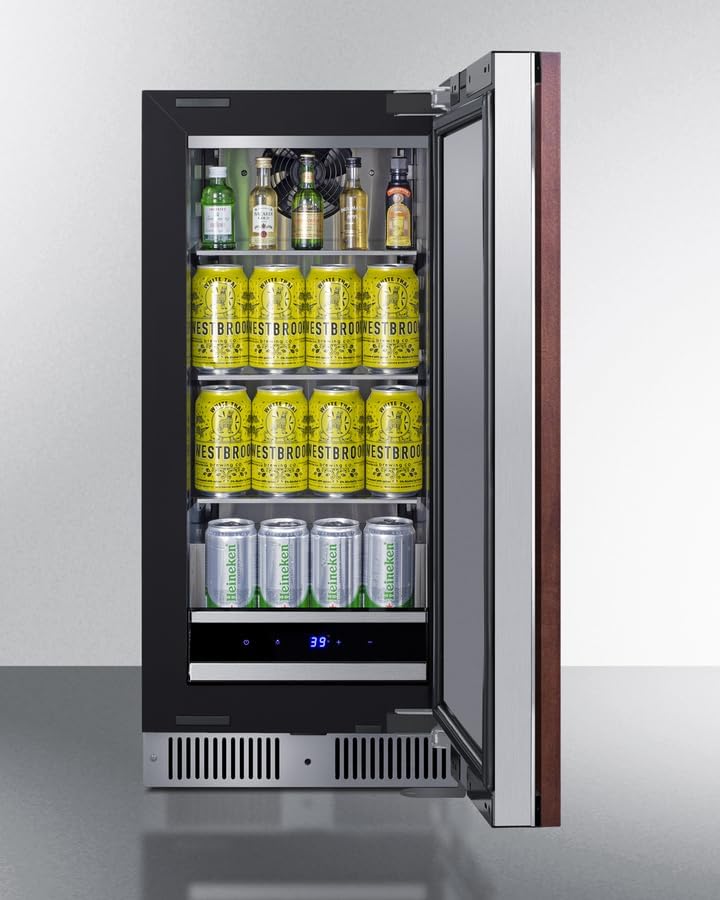 Summit 15 Inch Beverage Refrigerator, 1.7 Cu.ft., Stainless Steel Door and Interior, Shallow Depth Undercounter, Commercially Approved- SDHR1534PNR (RHD, Panel Ready- Panel not Included)
