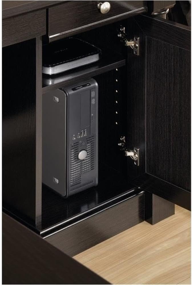BOWERY HILL L-Shape Home Office Executive Desk with Large Drawers, Letter Size Hanging File Drawer and CPU Tower in Wind Oak Finish