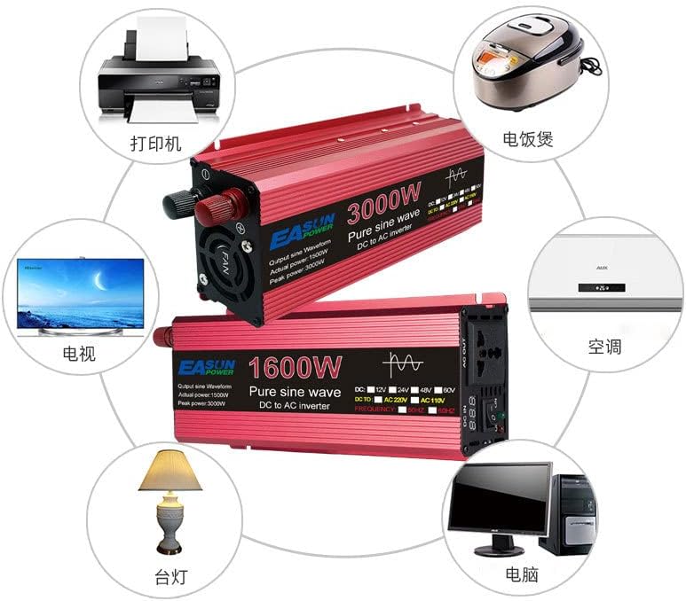 Pure Sine Wave Inverter DC 12v/24v 1000W 1600W 2000W 3000W Portable Power Bank Converter Solar with High Efficiency(2200W,12V)