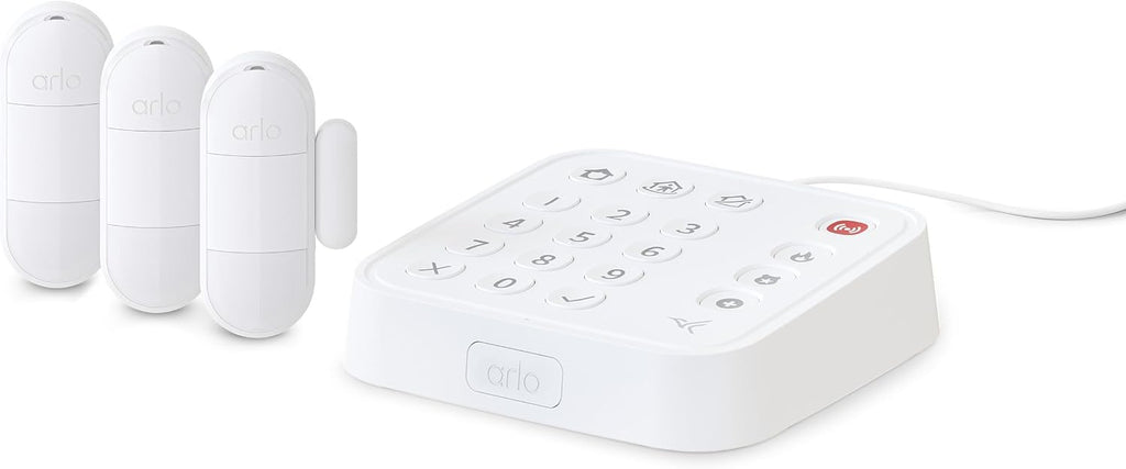 Arlo Home Security System - Wired Keypad Sensor Hub, (3) 8-in-1 Sensors, 24/7 Professional Monitoring- No Contract Required, DIY Installation, Alarm System for Home Security – SS1201, White
