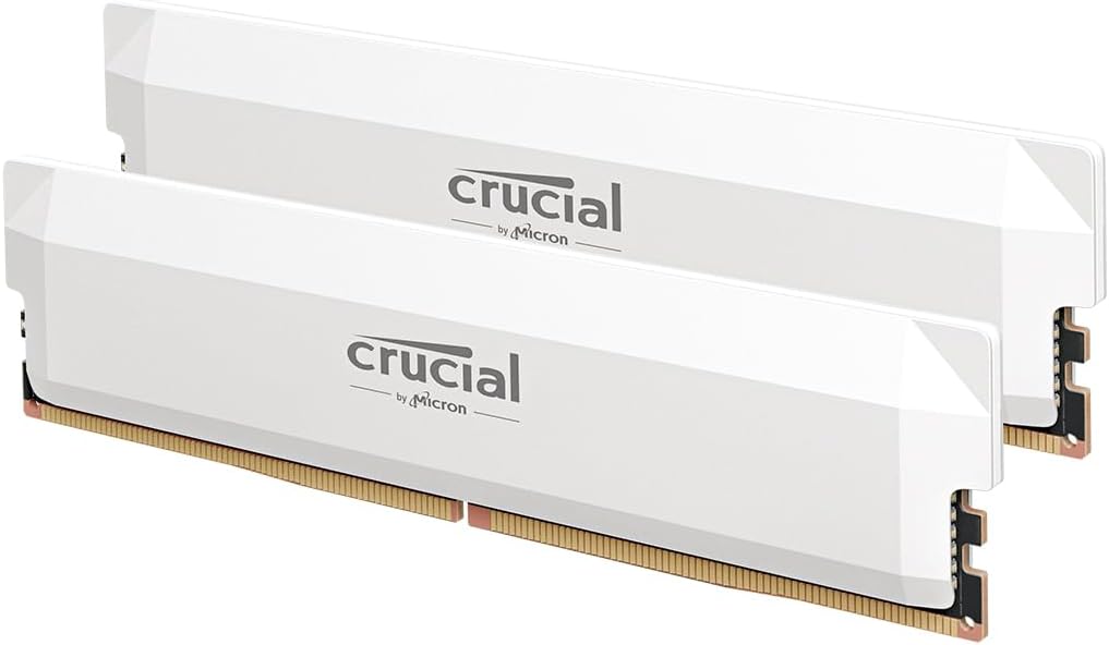 Crucial Pro DDR5 RAM 64GB Kit (2x32GB) 6400MHz CL40, Overclocking Desktop Gaming Memory, Intel XMP 3.0 & AMD Expo Compatible – White CP2K32G64C40U5W