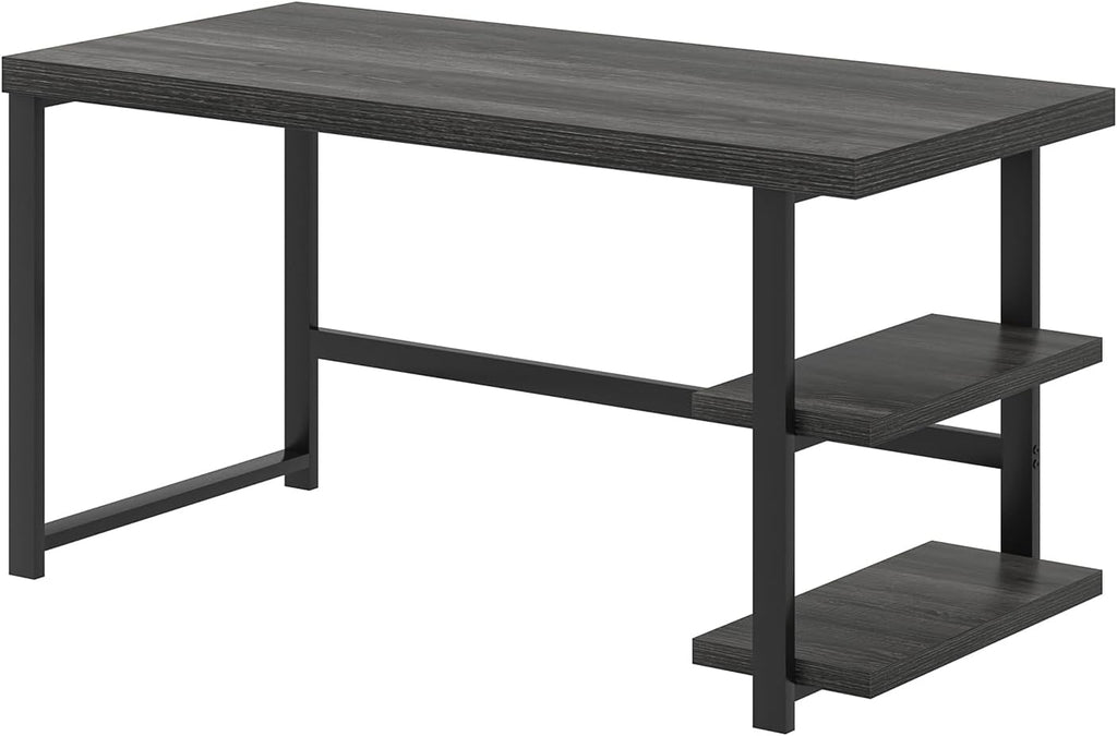 FOLUBAN 47 Inch Computer Desk with Storage Shelves, Modern Home Office Desk, Small Study Writing Desk Gaming Table Workstation for Bedroom Living Room, Industrial Dark Gray