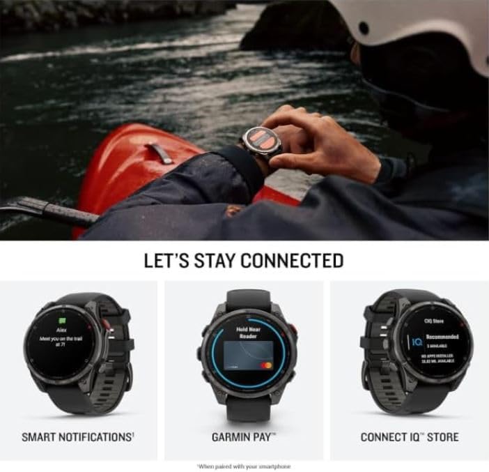 Garmin Fenix 8 Pro – 51mm AMOLED LTE & Satellite Connected Multisport GPS Smartwatch, inReach Technology: Sapphire Carbon Gray DLC Titanium w/Black-Pebble Gray Silicone Band Power Bundle