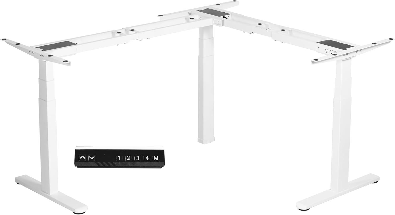 VIVO Electric Triple Motor Height Adjustable 3 Leg Corner Desk Frame, up to 300lbs, Sit Stand Ergonomic L Shaped Frame Only, White, DESK-V130EW
