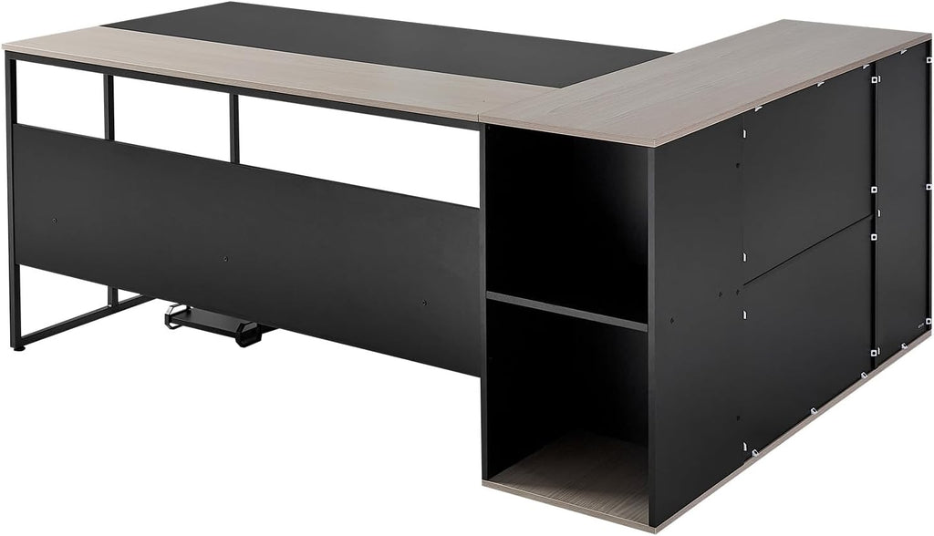 VEVOR 71' L-Shaped Executive Desk, Large Computer Desk with Drawers, File Storage Cabinet, CPU Stand, 350 LBS Load Capacity Corner Table, Easy Assembly, for Work Study