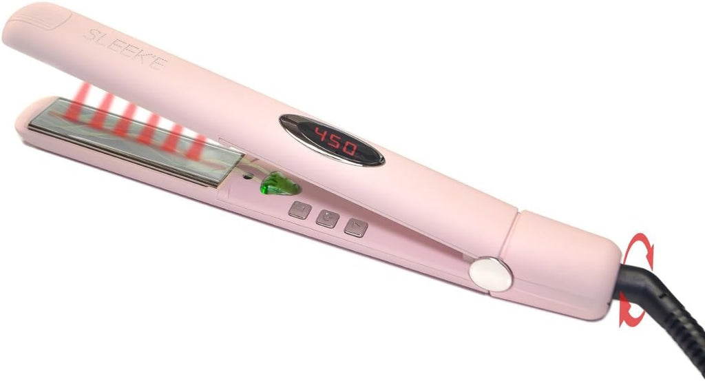 Sleek'e Professional Titanium Hair Straightener/Flat Iron for All Hair Types - 1-Inch Floating Plates with Negative Ion Booster for Shinier Hair (Pink)