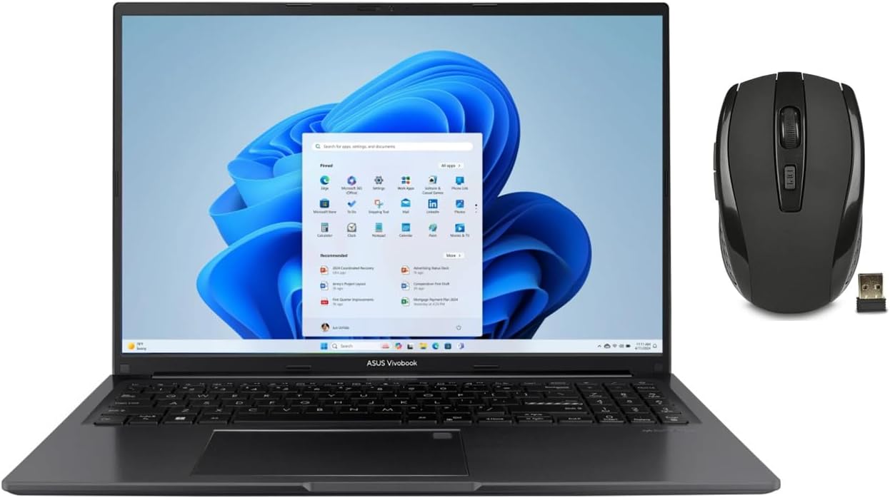 ASUS Vivobook 16' WUXGA 1920 x 1200 Laptop|Intel Core i7-1355U|Intel Iris X Graphics|Black|Backlit| 16GB RAM | 512GB SSD |Windows 11 Home |Bundle with Wireless Mouse