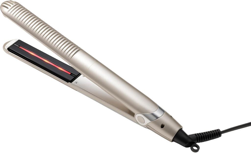 YA-Man Spa Styler Straight + Wave Flat Iron Hair Straightener and Curler 2 in 1 - Advanced Japanese Technology, Dual Voltage, Titanium Tourmaline Plates with Red Light Therapy, 5 Heat Settings (Gold)