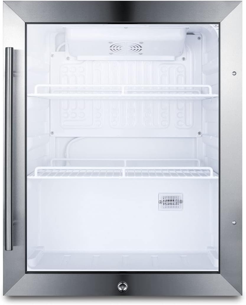 Summit Appliance SCR314L Compact Beverage Center; 2.1 cu.ft; Automatic Defrost; Interior LED Light; Adjustable Thermostat; Sealed Back Front Lock