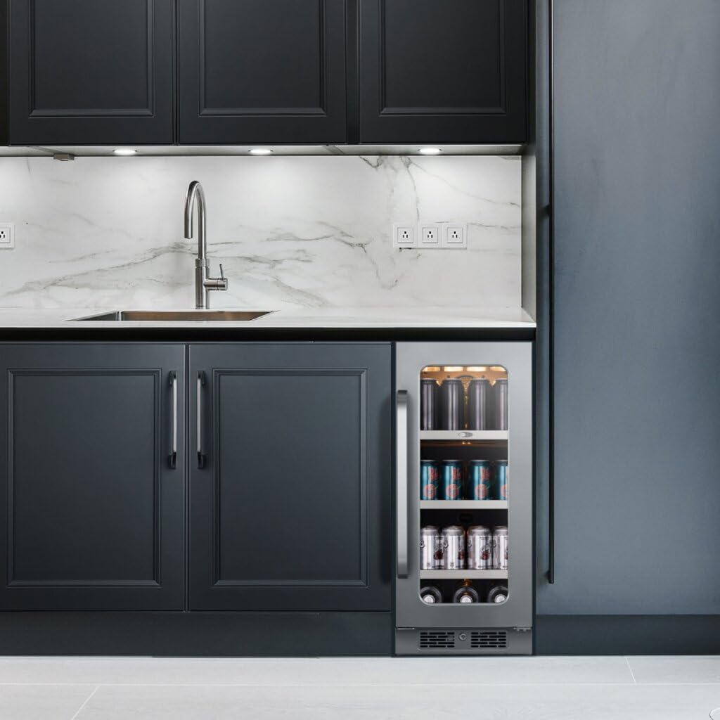 Whynter BSR-080SB 15 inch Built-ln 80 Cans Undercounter Stainless Steel Beverage Fridge with Reversible Door, Digital Control, Lock, and Carbon Filter