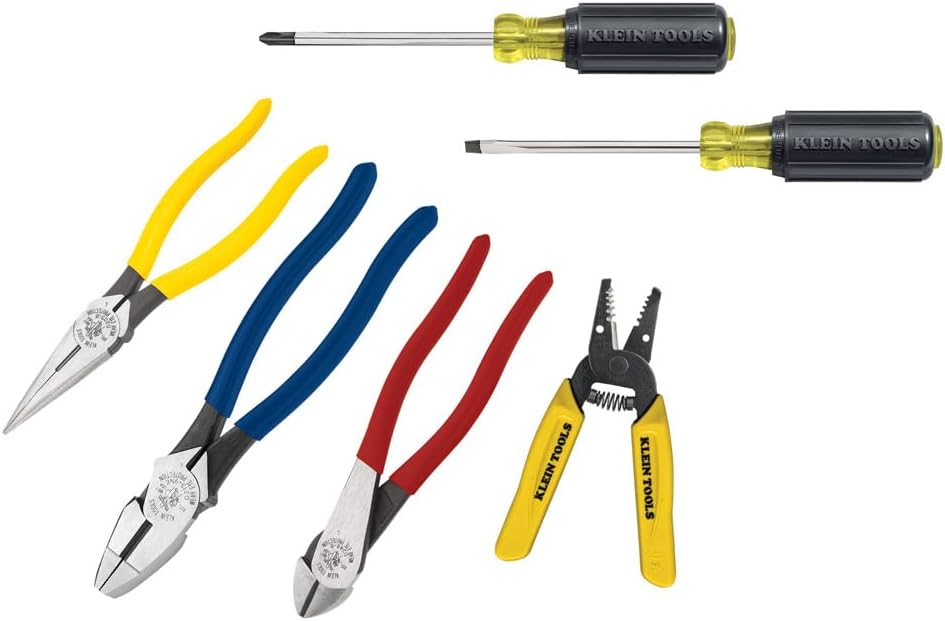 Klein Tools 92906 Tool Set, Basic Kit has Klein Hand Tools for Apprentice or Home: Pliers, Wire Stripper / Cutter, Screwdrivers, 6-Piece